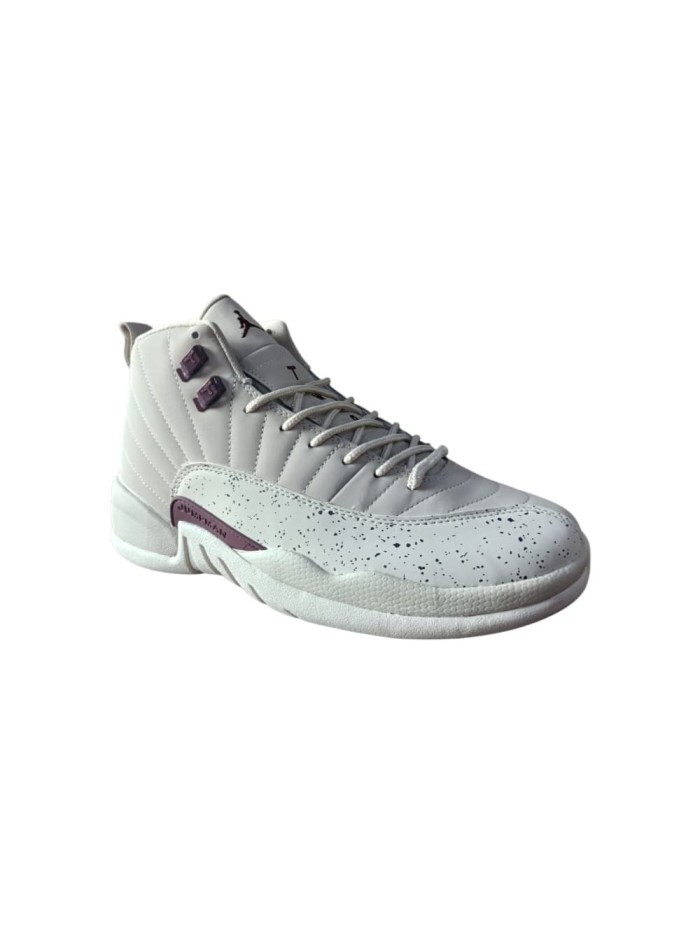 [plus-size shoes] Air @j12 Retro Off White Burgundy Speckled Print Leather Shock Absorbing High Top Basketball Shoes 29284102