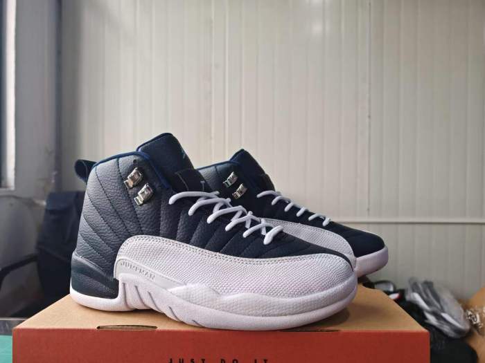 [plus-size shoes] Air @j12 Retro Navy Obsidian White Genuine Leather Shock Absorbing High Top Basketball Shoes 29284089