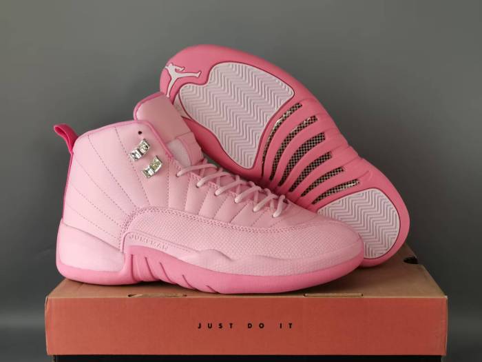 [plus-size shoes] Air @j12 Retro Monotone Full Pink Pebbled Leather Shock Absorbing High Top Basketball Shoes 29284152