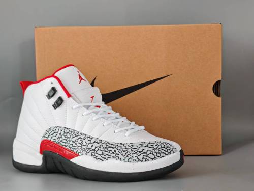 [plus-size shoes] Air @j12  Retro White Red Elephant Print Pebbled Leather Shock Absorbing High Top Basketball Shoes 29284080