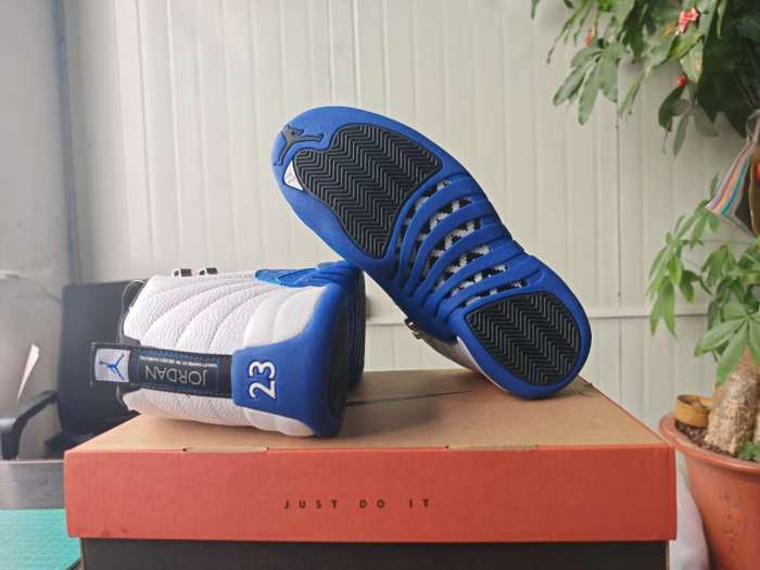 [plus-size shoes] Air @j12 Retro White Royal Blue Stingray Leather Shock Absorbing High Top Basketball Shoes 29284158