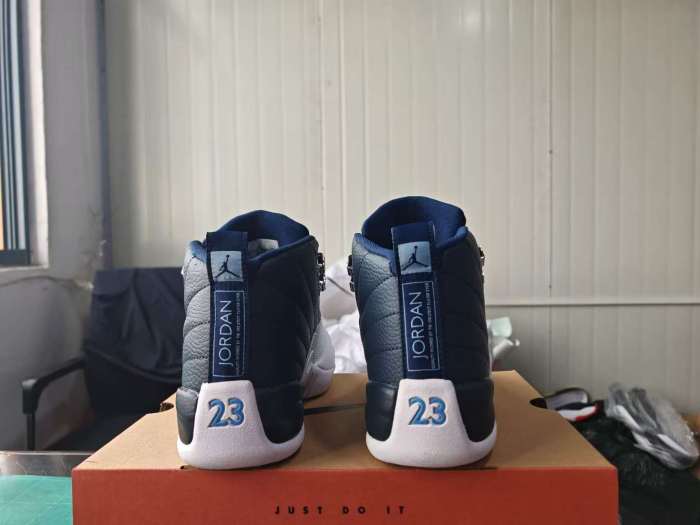 [plus-size shoes] Air @j12 Retro Navy Obsidian White Genuine Leather Shock Absorbing High Top Basketball Shoes 29284089
