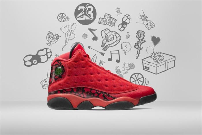 [plus-size shoes] Air @j13 What Is Love Gym Red Black Scratch Off Leather Shock Absorbing High Top Basketball Sneakers 29284030