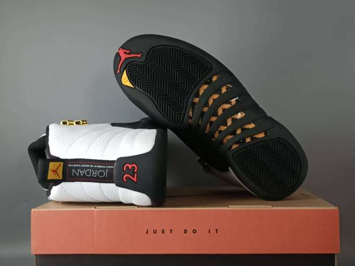 [plus-size shoes] Air @j12 White Black Gold Stingray Leather Shock Absorbing High Top Basketball Shoes 29284160