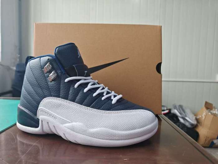 [plus-size shoes] Air @j12 Retro Navy Obsidian White Genuine Leather Shock Absorbing High Top Basketball Shoes 29284089