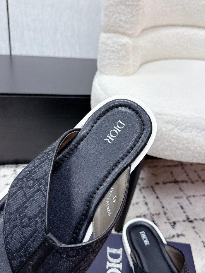 [Plus-size shoes]1:1 quality version Jacquard Print Cross Strap Leather Contrast Sole Men Flip Flops Slippers 3 colors 29285506
