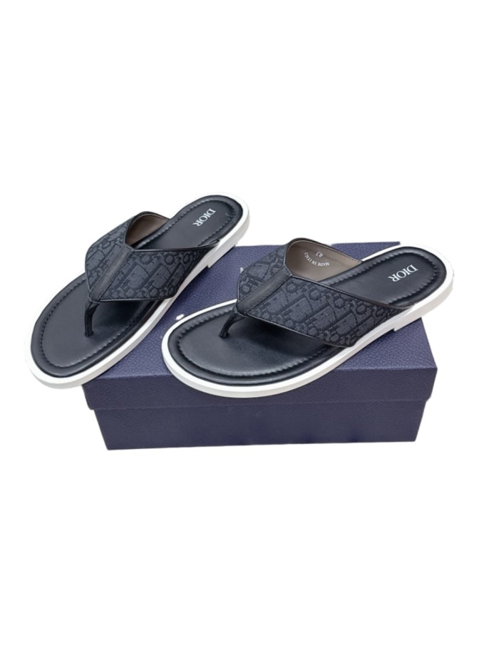 [Plus-size shoes]1:1 quality version Jacquard Print Cross Strap Leather Contrast Sole Men Flip Flops Slippers 3 colors 29285506