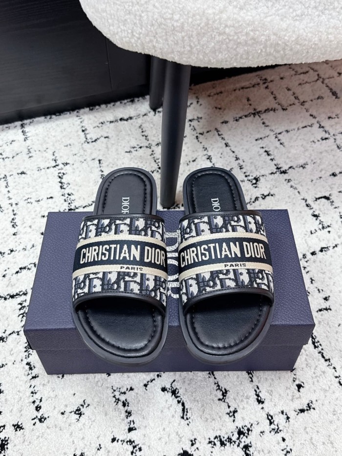 [Plus-size shoes]1:1 quality version Oblique Jacquard Pattern Webbing Strap Slide Sandals Open Toe Slip On Slippers 3 colors 29285556