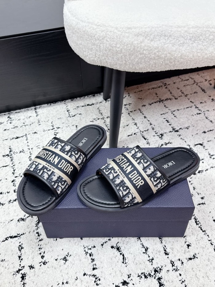 [Plus-size shoes]1:1 quality version Oblique Jacquard Pattern Webbing Strap Slide Sandals Open Toe Slip On Slippers 3 colors 29285556