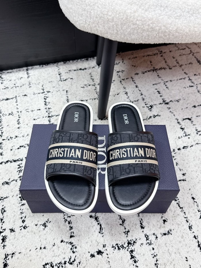 [Plus-size shoes]1:1 quality version Oblique Jacquard Pattern Webbing Strap Slide Sandals Open Toe Slip On Slippers 3 colors 29285556