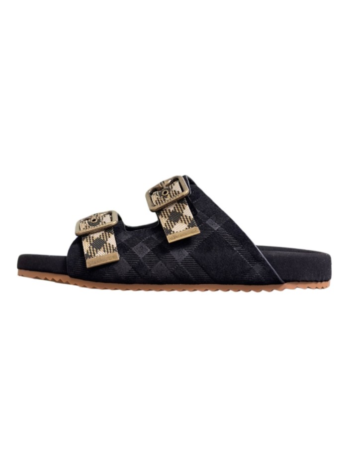 1:1 quality version Double Buckle Plaid Strap Adjustable Thick Platform Slide Sandals For Couples 6 colors 29285503