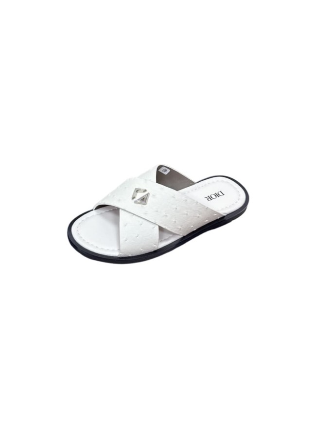 [Plus-size shoes]1:1 quality version Ostrich Grain Leather Cross Strap Metal Decor Slide Sandals 3 colors 29285559