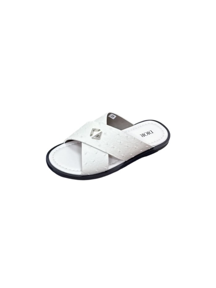 [Plus-size shoes]1:1 quality version Ostrich Grain Leather Cross Strap Metal Decor Slide Sandals 3 colors 29285559