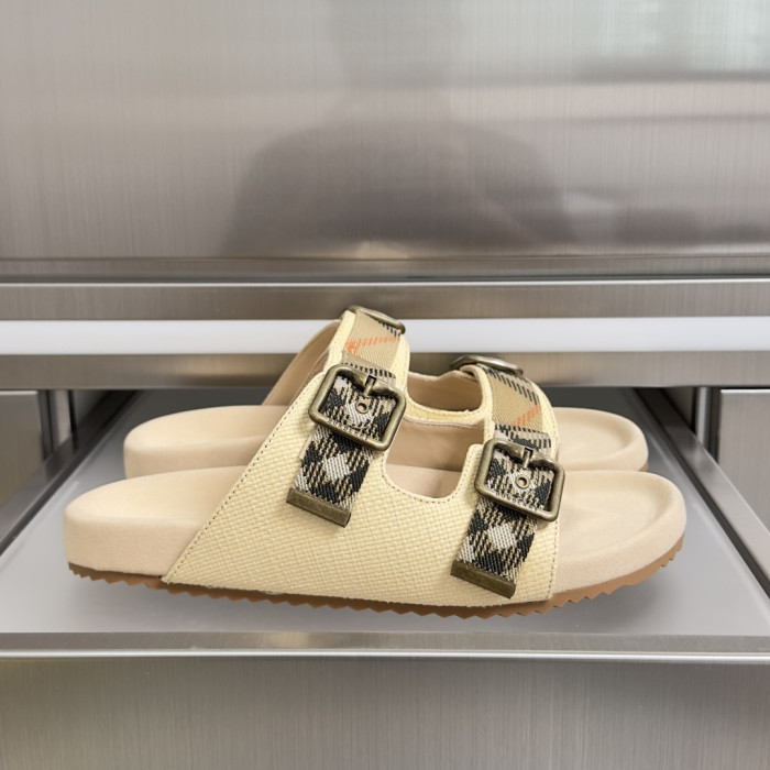 1:1 quality version Double Buckle Plaid Strap Adjustable Thick Platform Slide Sandals For Couples 6 colors 29285503