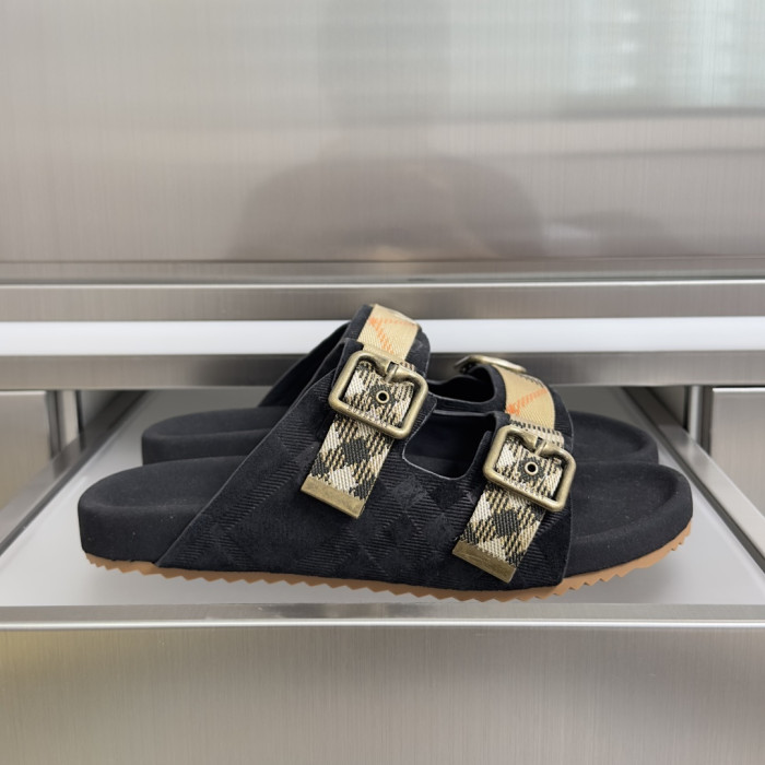 1:1 quality version Double Buckle Plaid Strap Adjustable Thick Platform Slide Sandals For Couples 6 colors 29285503