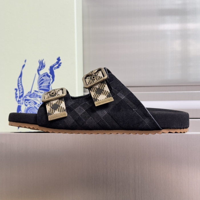 1:1 quality version Double Buckle Plaid Strap Adjustable Thick Platform Slide Sandals For Couples 6 colors 29285503