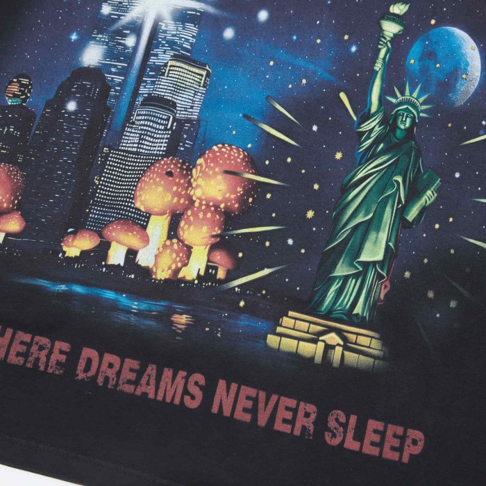 New York Night City Statue Of Liberty Starry Sky Where Dreams Never Sleep Double Sided Print Oversized Washed Tee 29288556