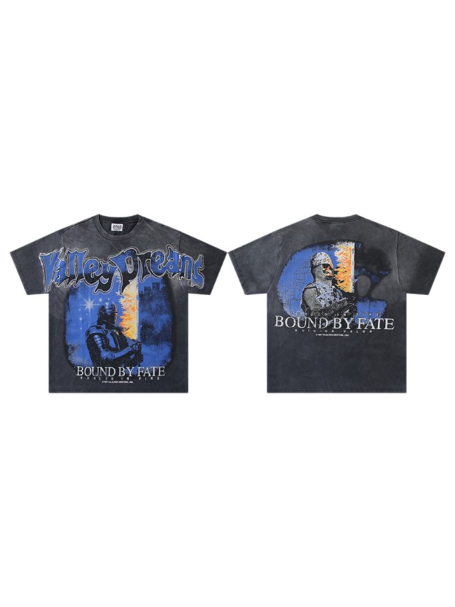 Gothic Script Knight Castle Bound By Fate Forged In Fire Text Double Print Oversized Washed Tee 29288356