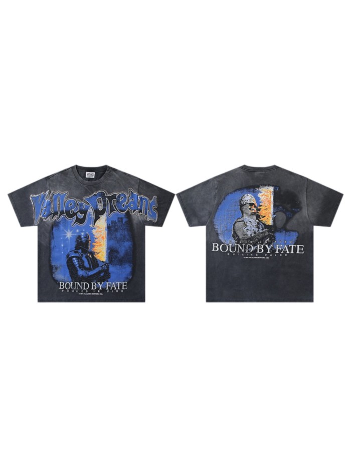 Gothic Script Knight Castle Bound By Fate Forged In Fire Text Double Print Oversized Washed Tee 29288356