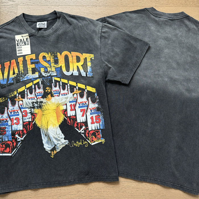 Gradient Letter Jesus Basketball Jersey Locker Room Front Only Print Washed Tee 29288351