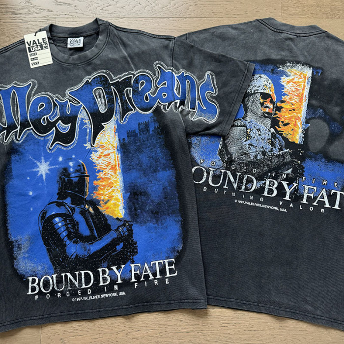 Gothic Script Knight Castle Bound By Fate Forged In Fire Text Double Print Oversized Washed Tee 29288356