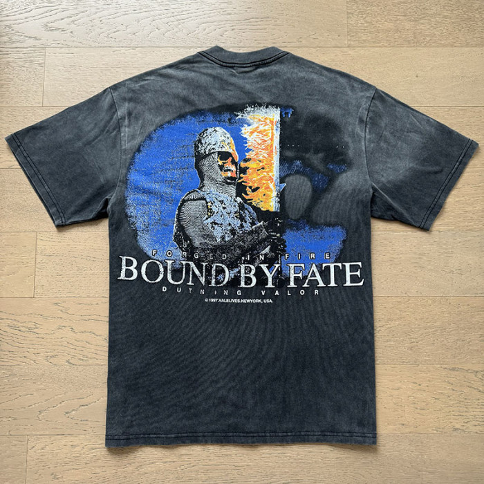 Gothic Script Knight Castle Bound By Fate Forged In Fire Text Double Print Oversized Washed Tee 29288356