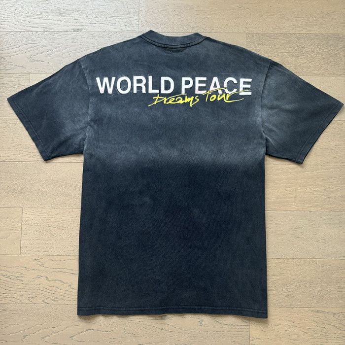 Tour Chinese Characters Crashing Dreams World Peace Double Sided Print Oversized Washed Tee 29288358