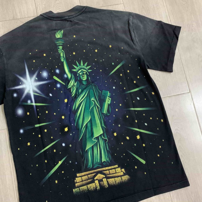 New York Night City Statue Of Liberty Starry Sky Where Dreams Never Sleep Double Sided Print Oversized Washed Tee 29288556