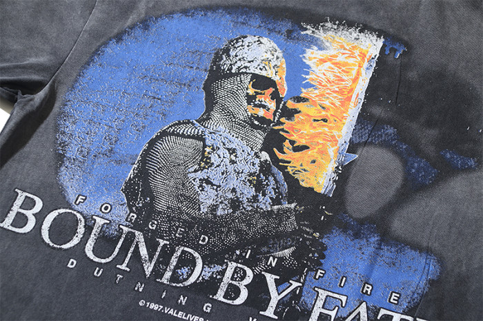 Gothic Script Knight Castle Bound By Fate Forged In Fire Text Double Print Oversized Washed Tee 29288356