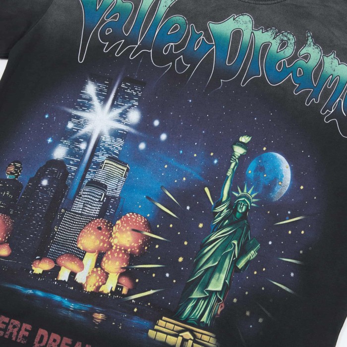 New York Night City Statue Of Liberty Starry Sky Where Dreams Never Sleep Double Sided Print Oversized Washed Tee 29288556