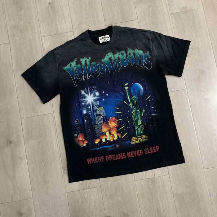 New York Night City Statue Of Liberty Starry Sky Where Dreams Never Sleep Double Sided Print Oversized Washed Tee 29288556