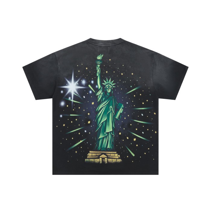 New York Night City Statue Of Liberty Starry Sky Where Dreams Never Sleep Double Sided Print Oversized Washed Tee 29288556