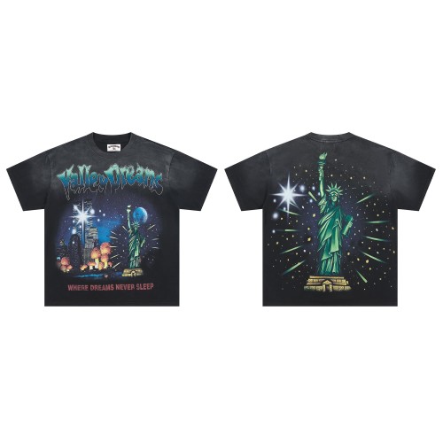 New York Night City Statue Of Liberty Starry Sky Where Dreams Never Sleep Double Sided Print Oversized Washed Tee 29288556