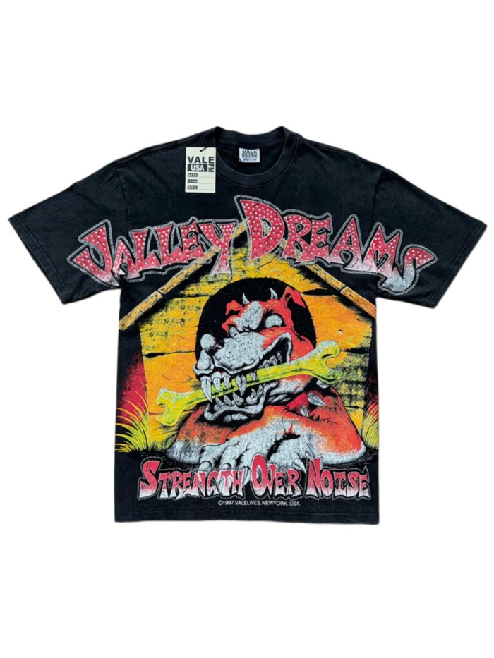 Dog With Bone Strength Over Noise Text Single Side Print Oversized Washed Tee 29288353