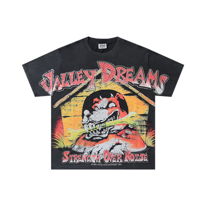 Dog With Bone Strength Over Noise Text Single Side Print Oversized Washed Tee 29288353