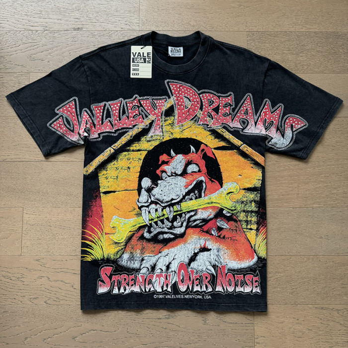 Dog With Bone Strength Over Noise Text Single Side Print Oversized Washed Tee 29288353