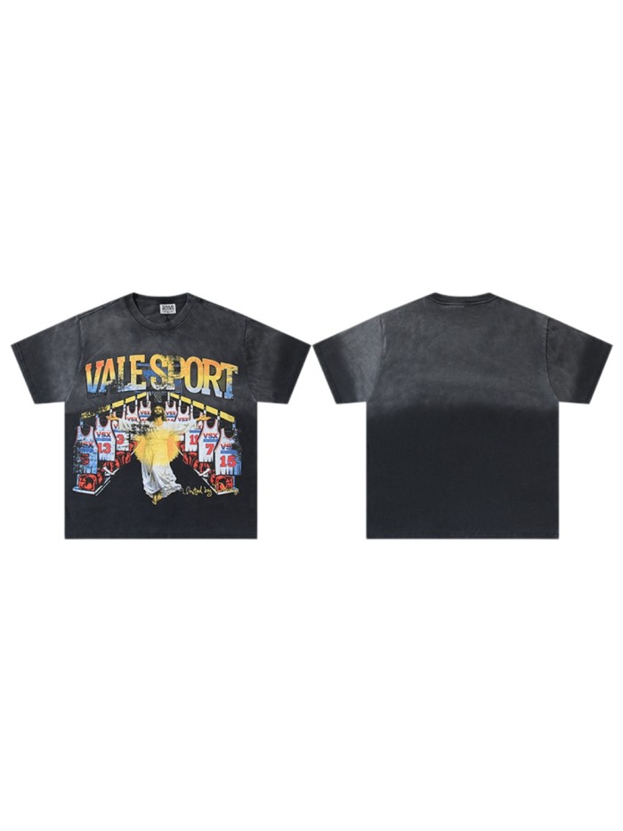 Gradient Letter Jesus Basketball Jersey Locker Room Front Only Print Washed Tee 29288351