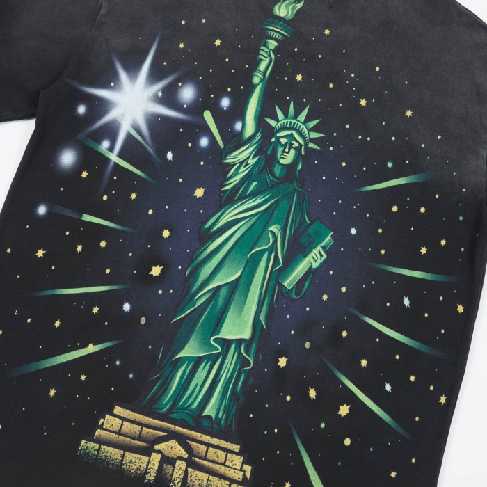 New York Night City Statue Of Liberty Starry Sky Where Dreams Never Sleep Double Sided Print Oversized Washed Tee 29288556