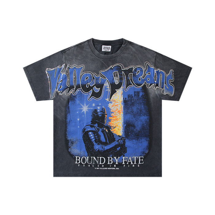 Gothic Script Knight Castle Bound By Fate Forged In Fire Text Double Print Oversized Washed Tee 29288356