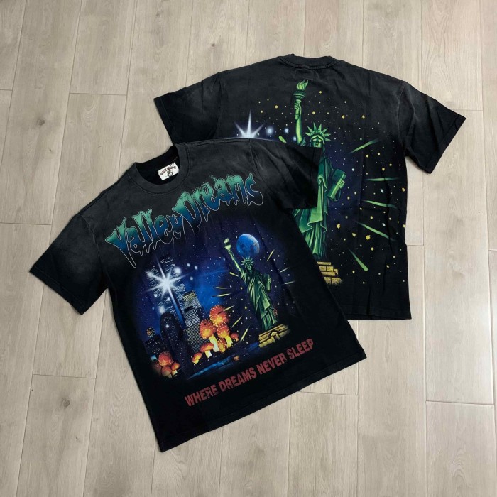 New York Night City Statue Of Liberty Starry Sky Where Dreams Never Sleep Double Sided Print Oversized Washed Tee 29288556