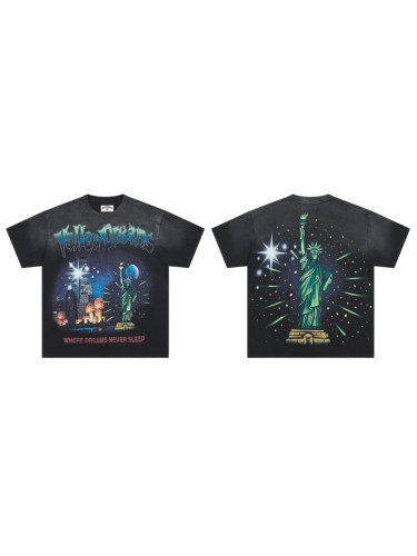 New York Night City Statue Of Liberty Starry Sky Where Dreams Never Sleep Double Sided Print Oversized Washed Tee 29288556