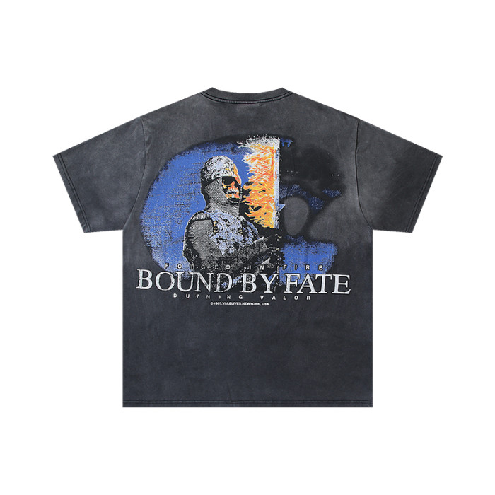 Gothic Script Knight Castle Bound By Fate Forged In Fire Text Double Print Oversized Washed Tee 29288356
