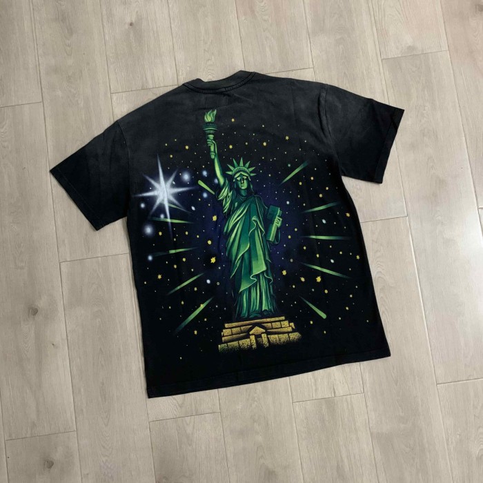 New York Night City Statue Of Liberty Starry Sky Where Dreams Never Sleep Double Sided Print Oversized Washed Tee 29288556