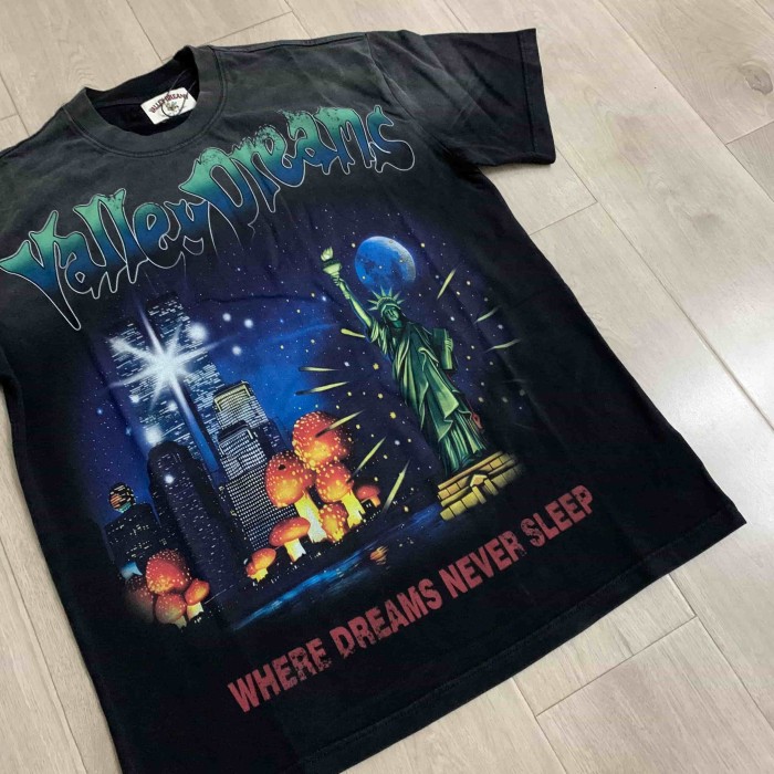 New York Night City Statue Of Liberty Starry Sky Where Dreams Never Sleep Double Sided Print Oversized Washed Tee 29288556