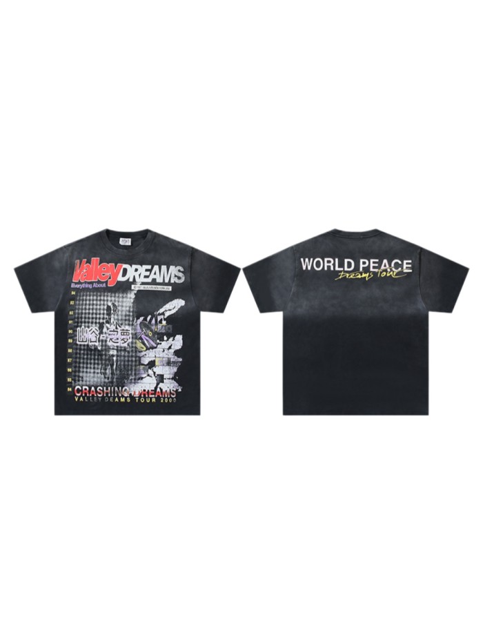Tour Chinese Characters Crashing Dreams World Peace Double Sided Print Oversized Washed Tee 29288358