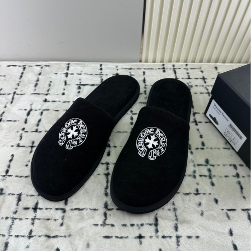 1:1 quality version Cross Letter Embroidery Fleece Closed Toe Slippers 2 colors