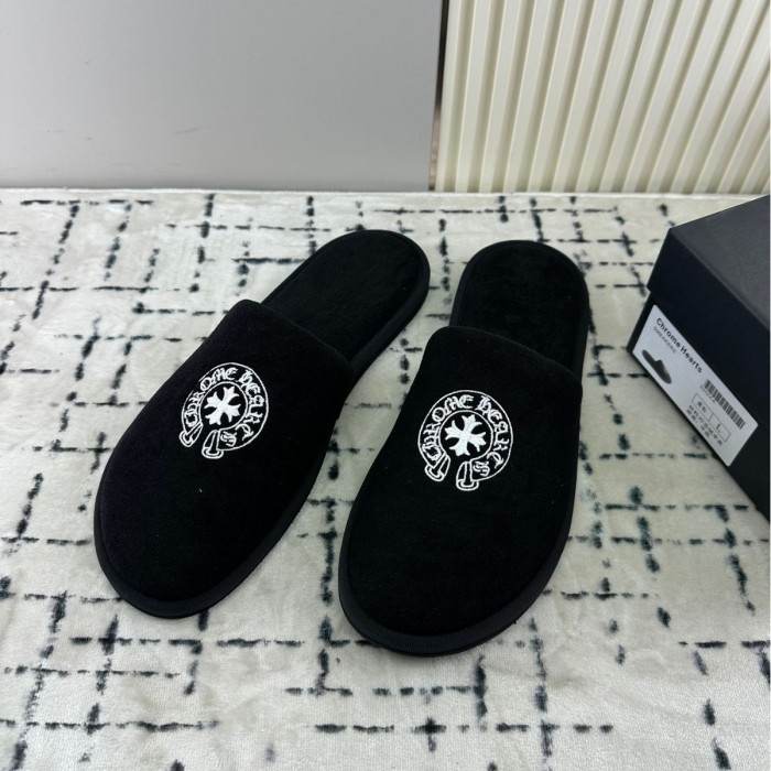 1:1 quality version Cross Letter Embroidery Fleece Closed Toe Slippers 2 colors