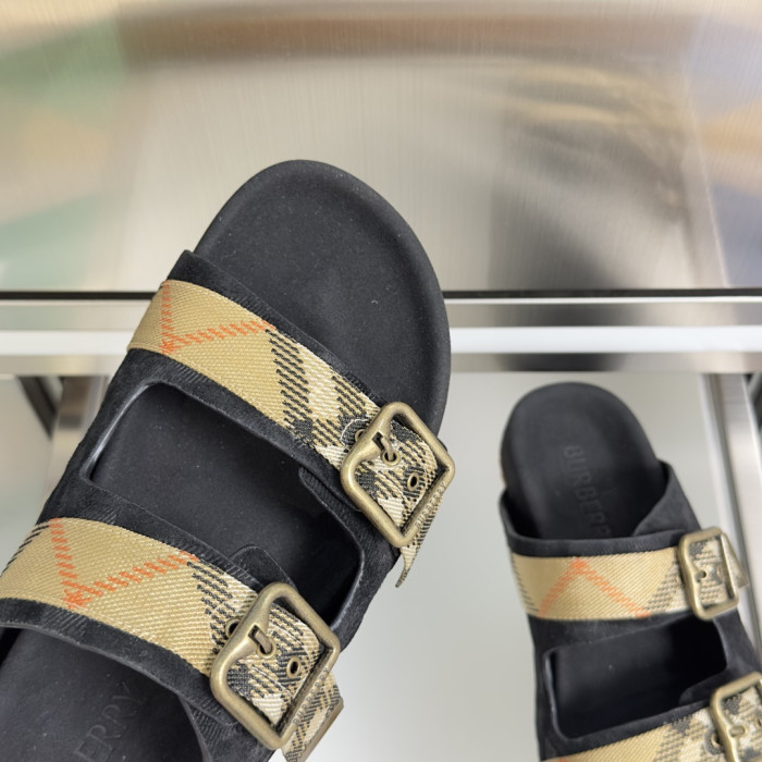 1:1 quality version Double Buckle Plaid Strap Adjustable Thick Platform Slide Sandals For Couples 6 colors 29285503