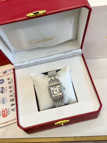 Panthère Series Fully Paved Round Diamonds Steel Bracelet Quartz Watch【Dial size: 24x28 mm】2 colors 29303920