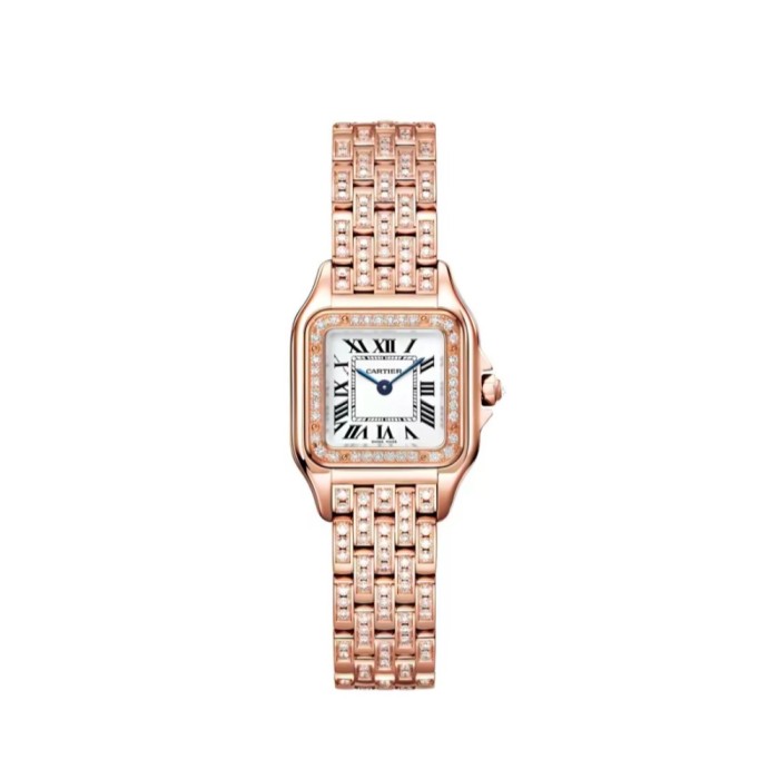 Panthère Series Fully Paved Round Diamonds Steel Bracelet Quartz Watch【Dial size: 24x28 mm】2 colors 29303920